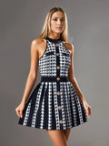 Julien Knitted Houndstooth Gold Button Dress