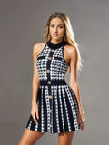 Julien Knitted Houndstooth Gold Button Dress