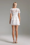 Maurine Mini White Lace Rhinestone Buttons Dress