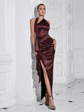 Shirley Halter High-Low Burgundy Dress