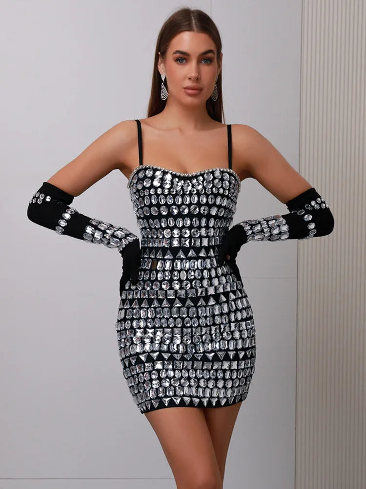 Black - Isolde Rhinestone Bandage Dress with Gloves Glamorous & Sparkly SunsetFashionLA Black - Isolde Rhinestone Bandage Dress with Gloves Glamorous & Sparkly SunsetFashionLA