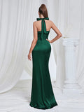 Giovanna Halter Satin High Slit Gown Dress