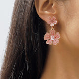 Metal Flower Enamel Petal Dangle Earrings