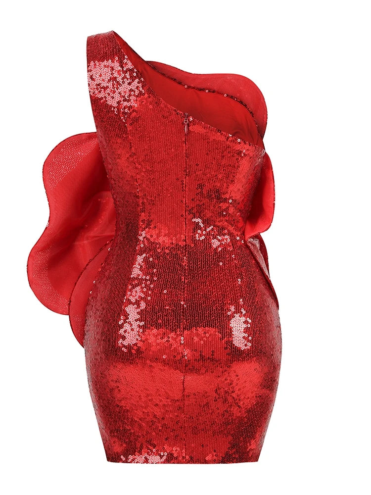 sequin mini dress red Red