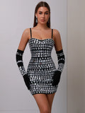 Isolde Rhinestone Bandage Dress with Gloves