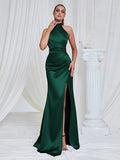 Giovanna Halter Satin High Slit Gown Dress