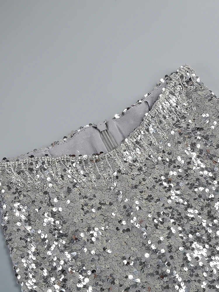 Silver - Jaylene Sequin Rhinestone Two Piece Set Dress SunsetFashionLA Silver - Jaylene Sequin Rhinestone Two Piece Set Dress SunsetFashionLA
