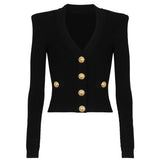 Vida V-neck Knit Cardigan with Gold Buttons