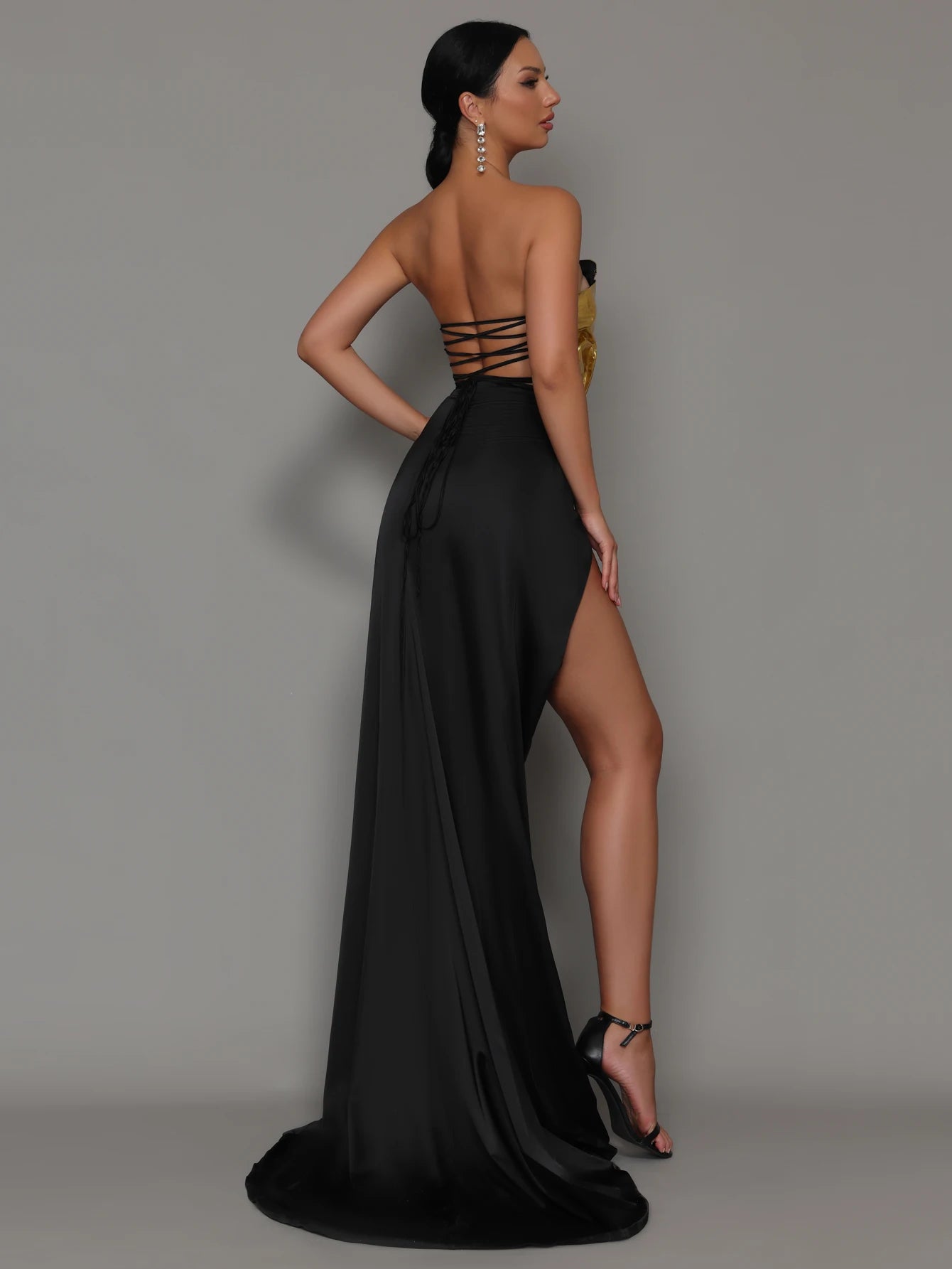 2 piece prom dresses black and gold Primavera Couture 4519 Formal Beaded Long Fitted Prom Dress
