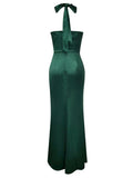 Giovanna Halter Satin High Slit Gown Dress