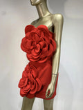 Orenda Strapless Red Flower Applique Dress