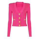 Vida V-neck Knit Cardigan with Gold Buttons