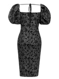 Eira Puff Sleeve Jacquard Fabric Midi Dress