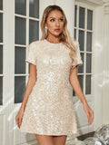 Faelina Short Sleeve Pearl Sequin Mini Dress