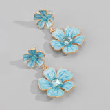 Metal Flower Enamel Petal Dangle Earrings