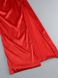 Saffina One Shoulder Red Satin Gown Dress with Sequin and Rhinestone Details