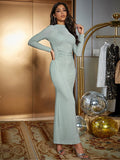 Lynett Backless Lace-up Long Sleeve Maxi Dress