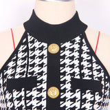 Julien Knitted Houndstooth Gold Button Dress