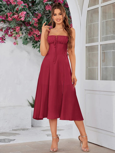 red corset midi dress Women's Vintage Spaghetti Strap A-Line Dress Elegant Cocktail Party Evening Dresses : Clothing, Shoes & Jewelry The tiered skirt adds romantic volume and movement Hedy Red Satin Corset Dress
