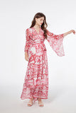 Ferina Flower Print Chiffon Flowy Maxi Dress