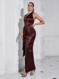 Shirley Halter High-Low Burgundy Dress