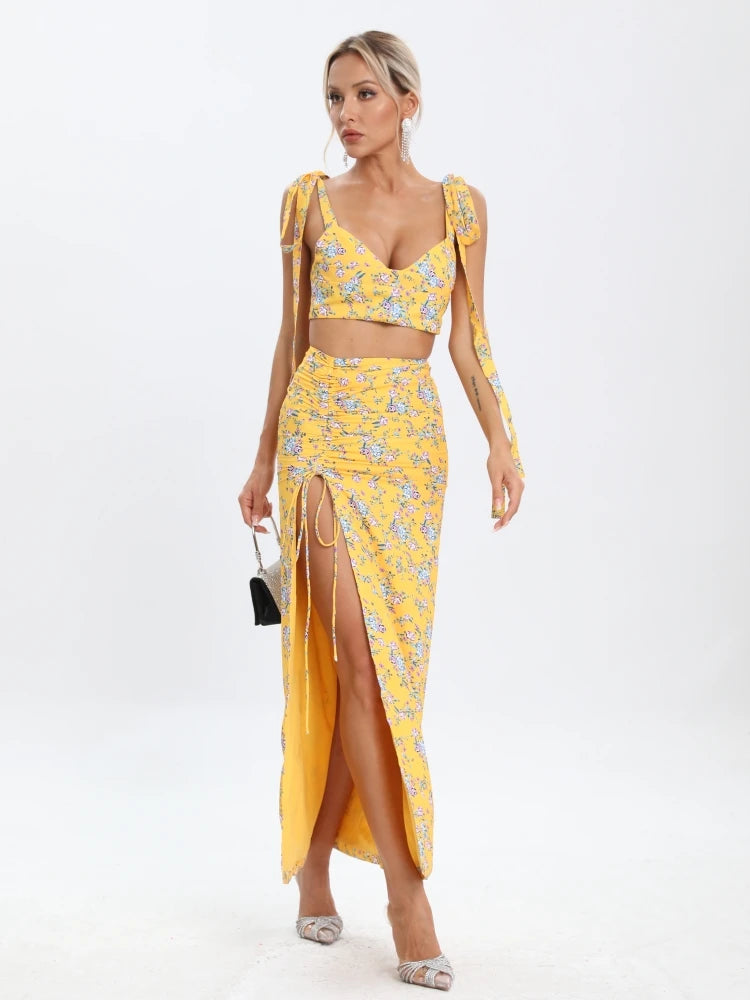 Yellow - Florence Floral Two Piece Set Dress SunsetFashionLA Yellow - Florence Floral Two Piece Set Dress SunsetFashionLA