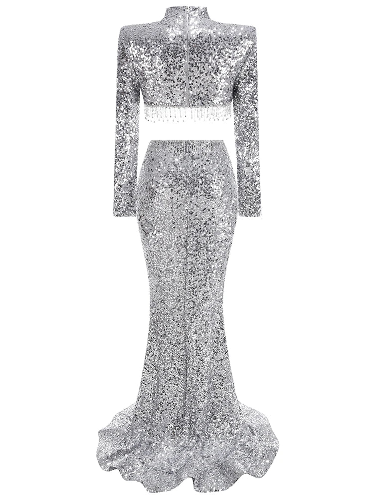 Silver - Jaylene Sequin Rhinestone Two Piece Set Dress SunsetFashionLA Silver - Jaylene Sequin Rhinestone Two Piece Set Dress SunsetFashionLA
