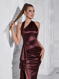 Shirley Halter High-Low Burgundy Dress