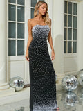 Tara Strapless Pearls Embellished Gown Dress
