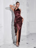 Shirley Halter High-Low Burgundy Dress