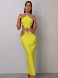 Aurora Halter Cut Out Bandage Rhinestone Dress