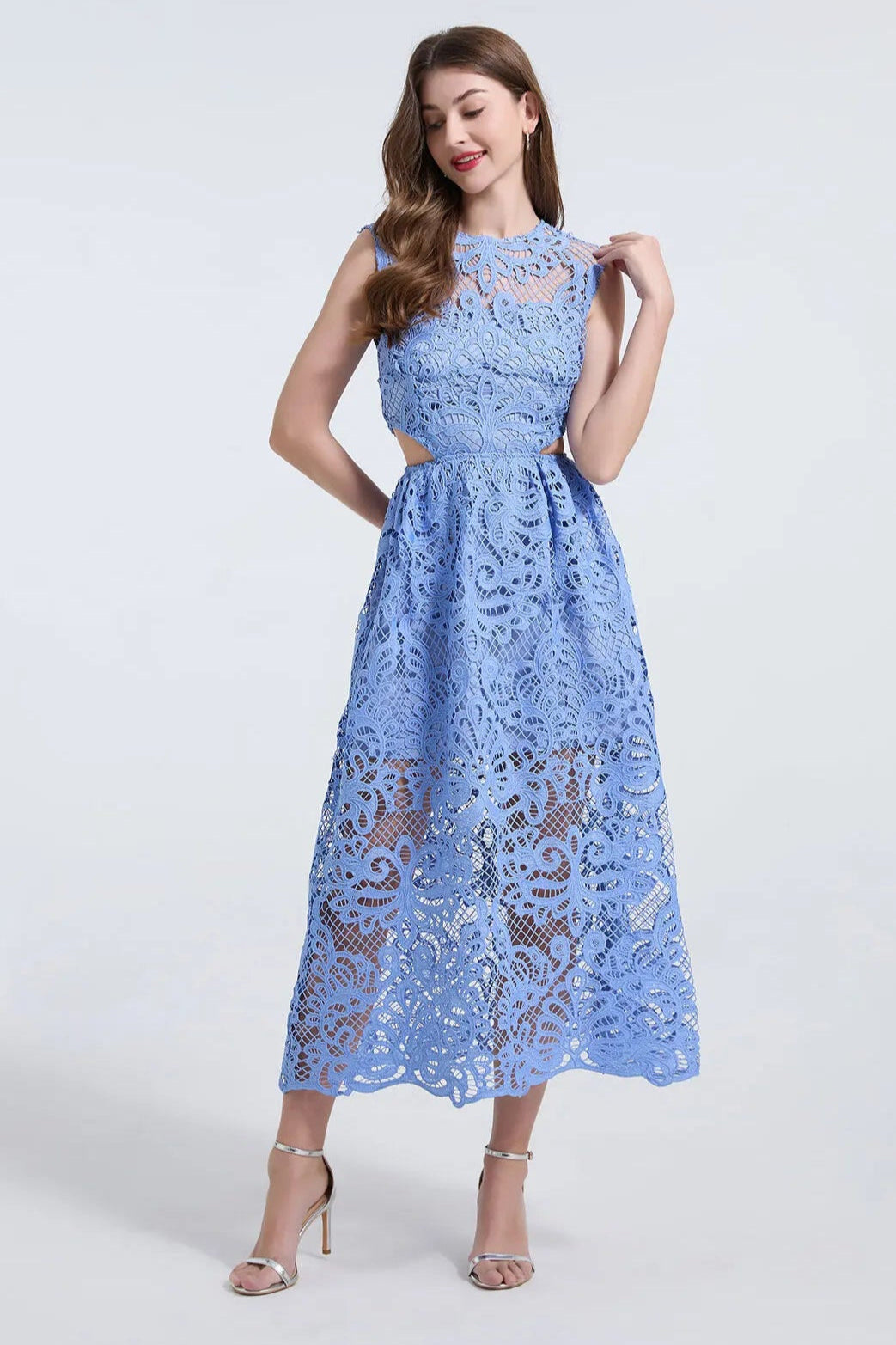 blue lace cut out dress Something Blue Lace Maxi Dress M