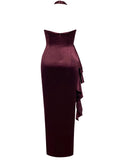 Shirley Halter High-Low Burgundy Dress