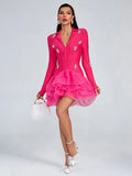 Rozane Bandage Rhinestone Long Sleeve Dress