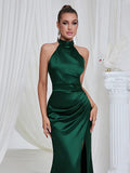 Giovanna Halter Satin High Slit Gown Dress