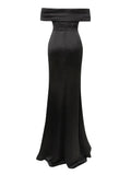 Liora Off Shoulder Satin Gown Dress with Mesh Sequin Patchwork