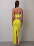 Aurora Halter Cut Out Bandage Rhinestone Dress