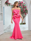 Aveline Pink Strapless Ruffle Mermaid Style Gown Dress