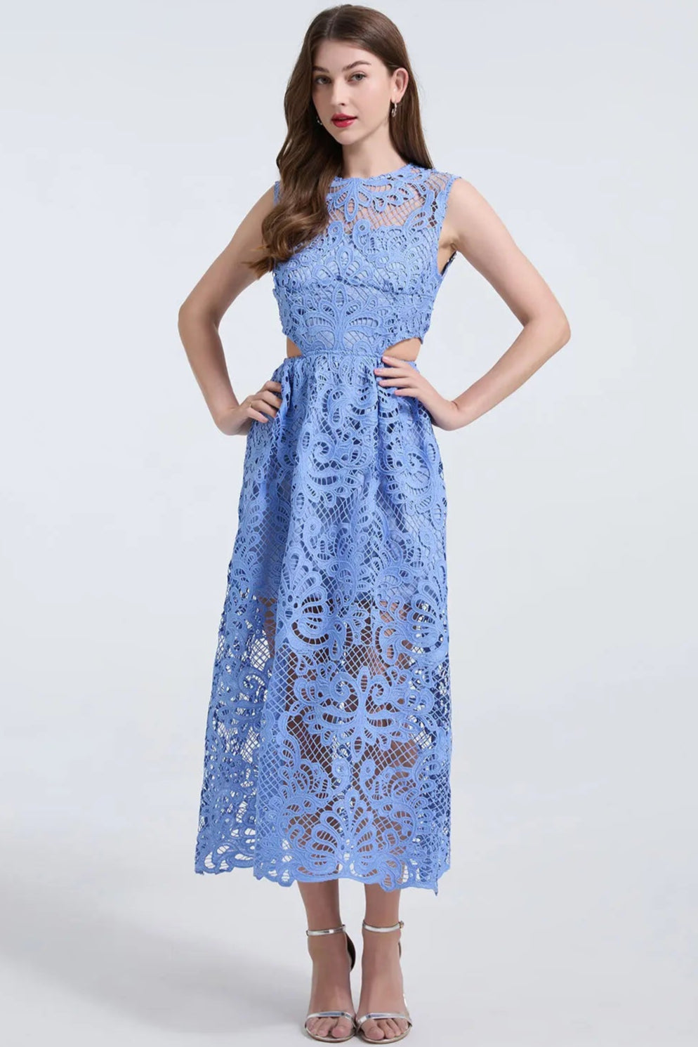 Erica Lace Cut Out Dress - Blue / S Erica Lace Cut Out Dress - Blue / S