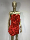 Orenda Strapless Red Flower Applique Dress