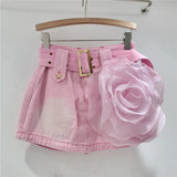 Tie Dye Flower Applique Mini Denim Skirt