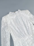 Effie Pearls Beaded Long Sleeve Sequins Gown Dress