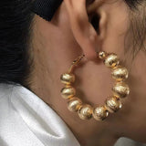 Ball Hoop Brushed Gold Earrings