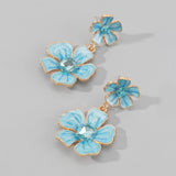 Metal Flower Enamel Petal Dangle Earrings