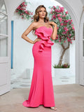 Aveline Pink Strapless Ruffle Mermaid Style Gown Dress