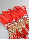 Yvaine Strapless Feathers Sequin Red Dress