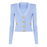 Vida V-neck Knit Cardigan with Gold Buttons