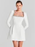 Illyria Long Sleeve A Line Rhinestone Dress