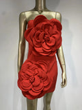 Orenda Strapless Red Flower Applique Dress