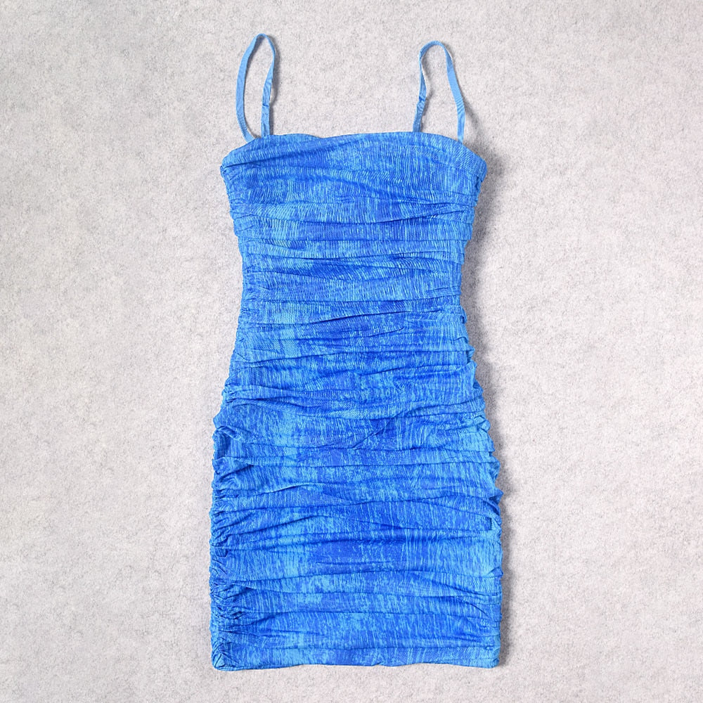 Blue - Amani Mesh Ruched Tie-Dye Dress SunsetFashionLA Blue - Amani Mesh Ruched Tie-Dye Dress SunsetFashionLA